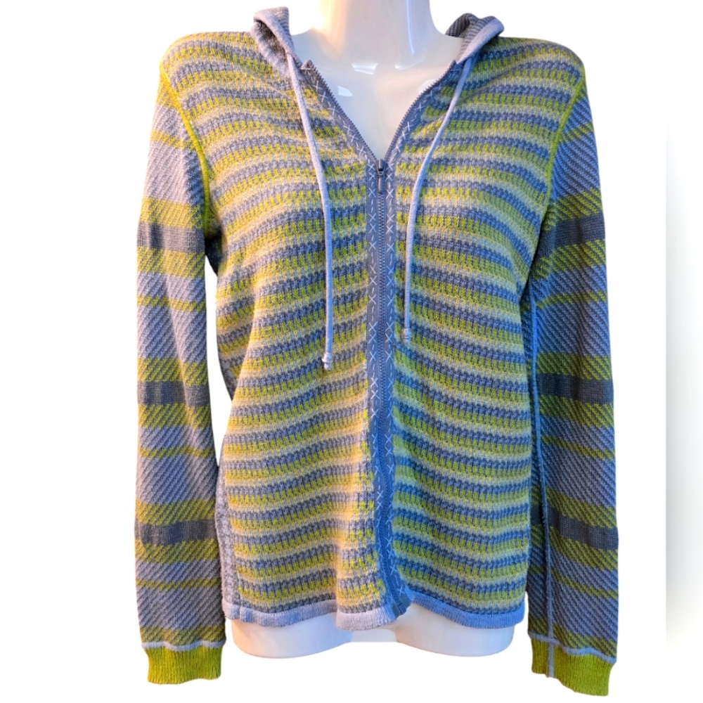 Sigrid Olsen XS blue & green hooded sweater
